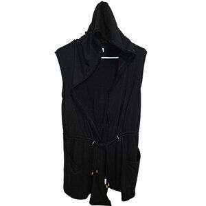 Acemi Womens Hooded Sleeveless Open Front Vest Black M Drawstring Pockets